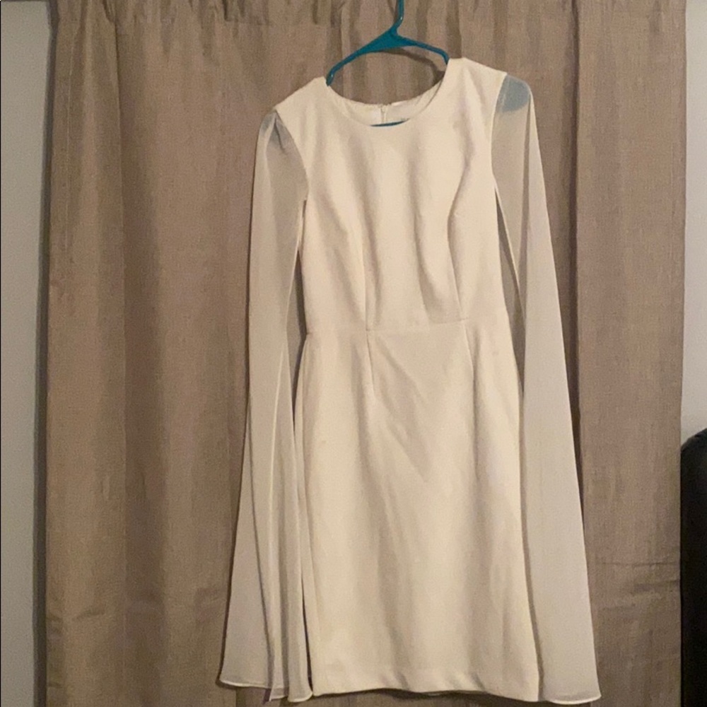 Calvin Klein White Dress- sheer Cape